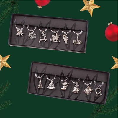 Silver Metal Christmas Wine Charms