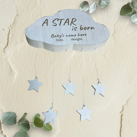 Wood White Cloud With Hanging Stars