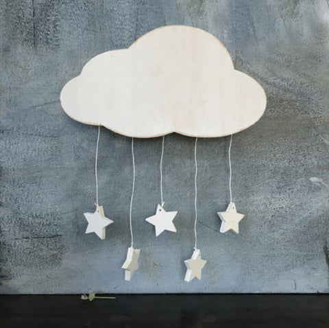 Wood White Cloud With Hanging Stars