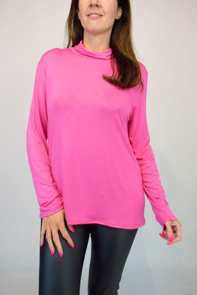 Basic Polo Neck Top - Pink