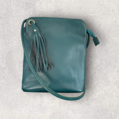 Leather Tassel Crossbody Bag - Teal