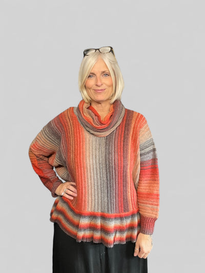 Cowl Neck Jumper - Muted Orange Mix