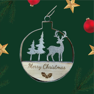 Silver Cut Out Bauble Deer Scene Hanger