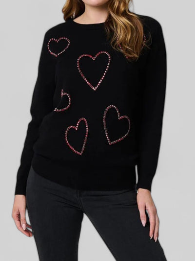 Black Jumper With Red Sequin Hearts