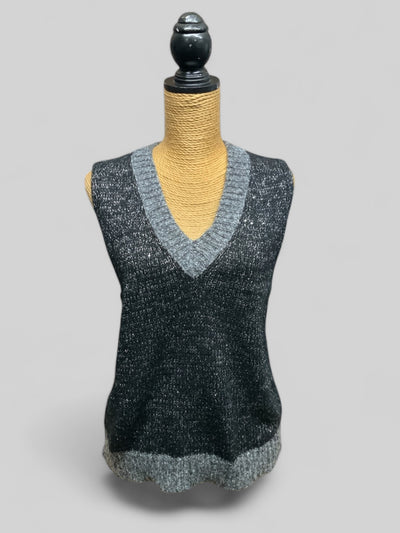 Contrast Sparkle V Neck Tank Top - Black/Grey