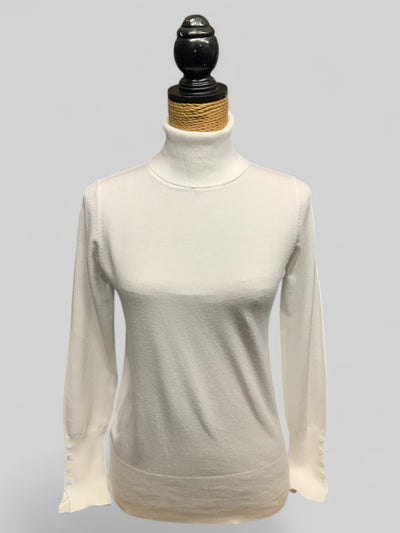 Polo Neck Jumper With Button Cuff - Winter White