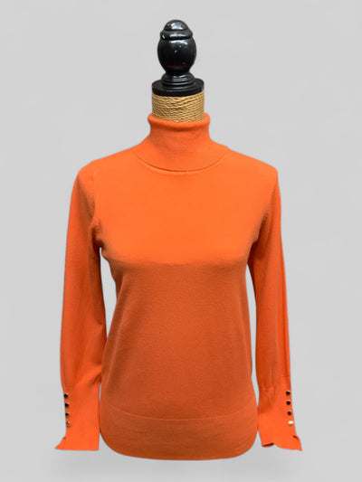 Polo Neck Jumper With Button Cuff - Orange