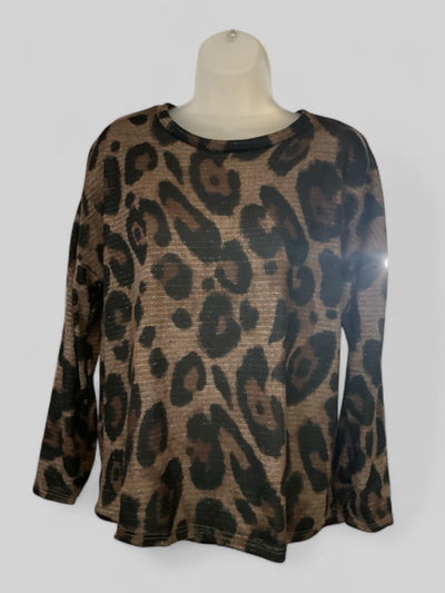 Lurex Leopard Top - Black/Brown