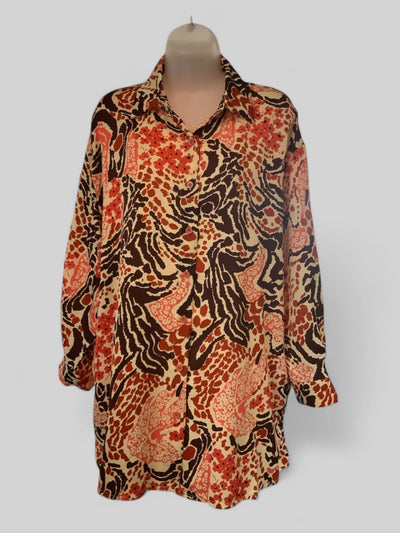 Abstract Flower Print Shirt - Orange/Brown