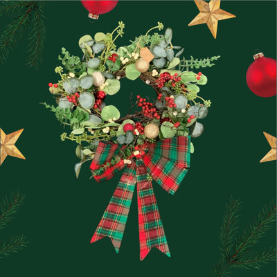 Christmas Wreath With Tartan Bow