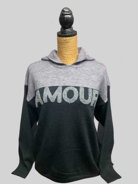 Textured Amour Hooded Jumper - Black/Grey