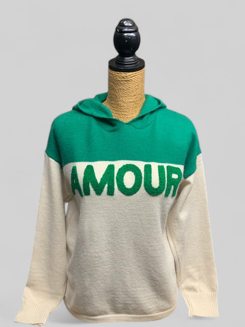 Textured Amour Hooded Jumper - Cream/Green