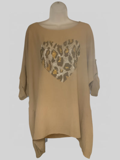 Animal Heart Print Top - Stone